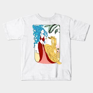 AFGHAN HOUND. Masked Gold Afghan with blue haired goddess. Kids T-Shirt